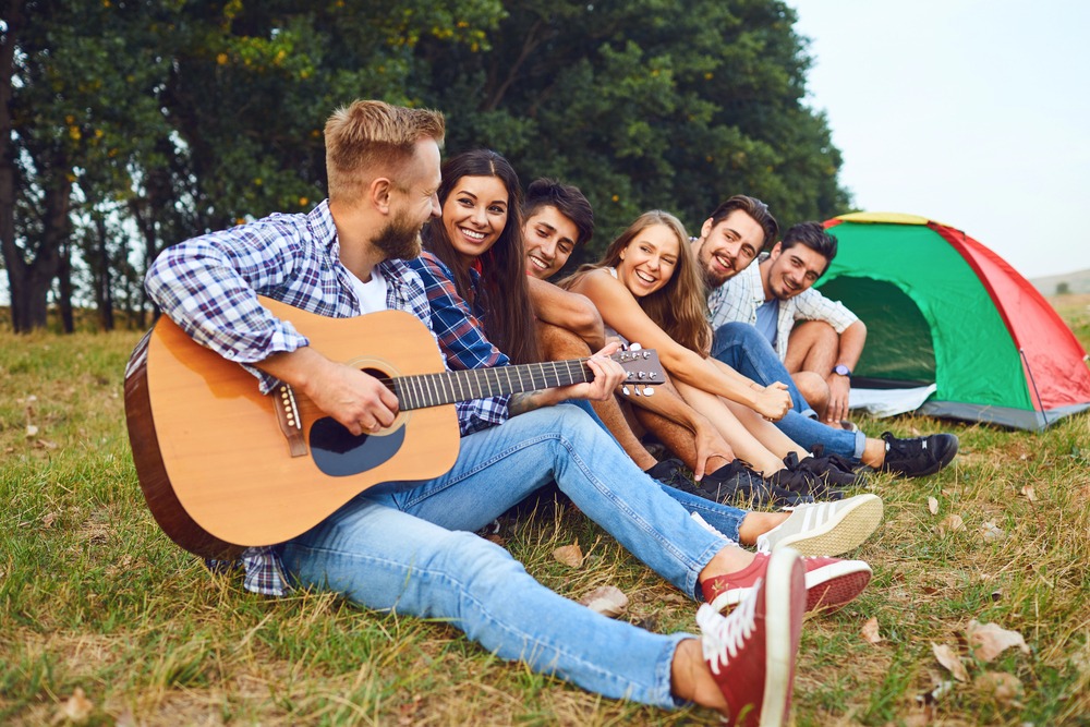 Friends at a park, having fun.